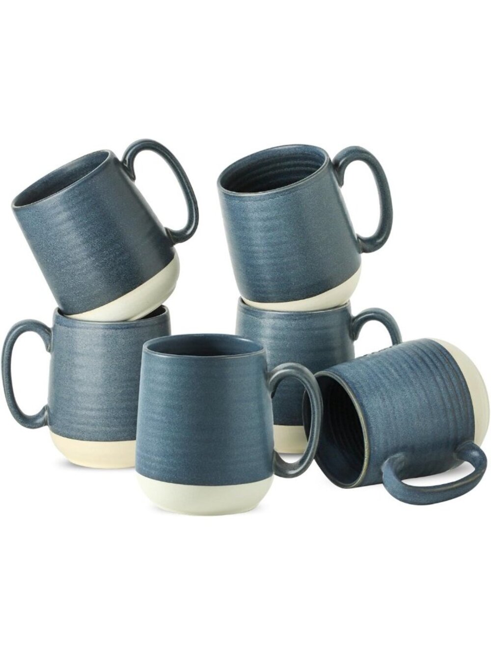 Stylish 15 oz Ceramic Coffee Mugs Set of 6 - Colorblocking Tea Cups, Dishwasher